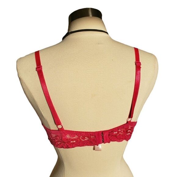 Women's Push Up 38C Pink Sexy Lace Overlay Hot Pink Push Up Demi Bra 38C NWOT - Picture 5 of 9